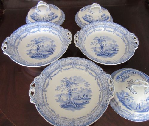 fig 1. LARGE RIDGWAY HUMPHREY'S CLOCK BLUE & WHITE DINNER SERVICE c1840
