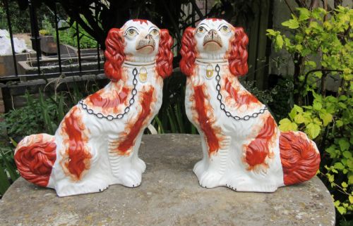 Grand Pair of Red & White Staffordshire Dogs C1860