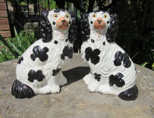 Pair of Victorian Black & White Staffordshire Dogs No 4 C1860