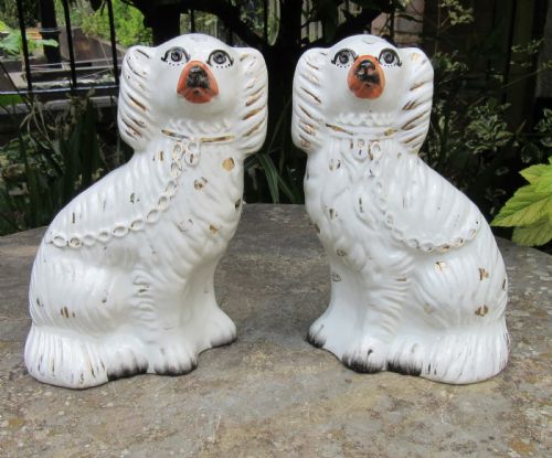 Pair of Victorian White & Gilt Staffordshire Dogs C1880