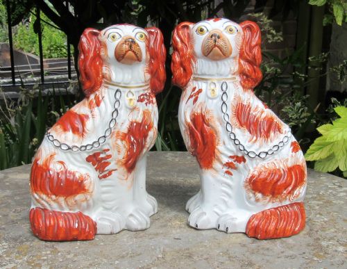 Pair of Victorian Red & White Staffordshire Dogs No3