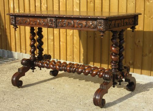 FINE EDWARDS ROBERTS CARVED OAK WRITING TABLE