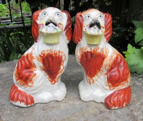 Pair of Victorian Staffordshire Dogs with Baskets C1860