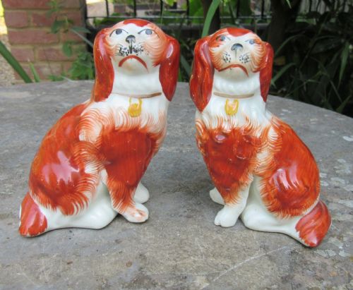 Charming Pair of Staffordshire Red & White Dogs C1860