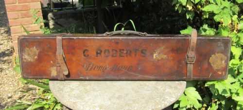 fig 1. ANTIQUE LEATHER GUN CASE - C. ROBERTS HONG KONG