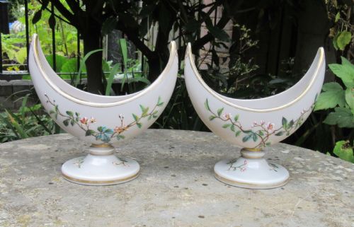 fig 1. SUPER PAIR OF VICTORIAN CRESCENT-SHAPED OPALINE VASES
