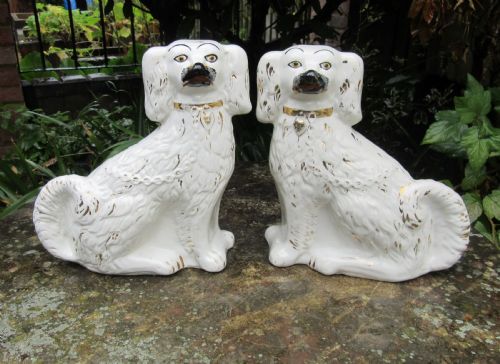 Pair of Victorian White & Gilt Staffordshire Dogs