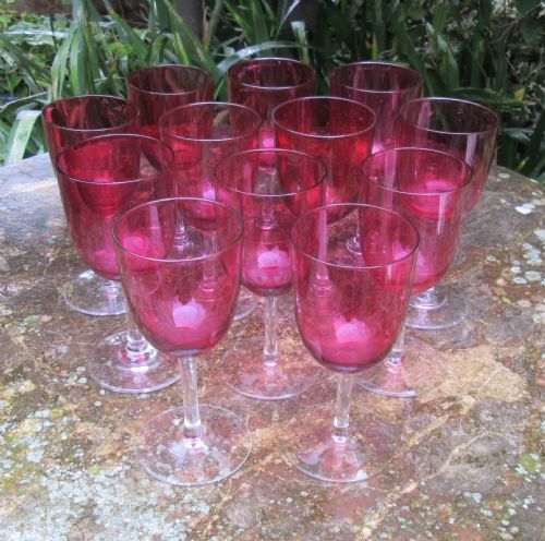 Harlequin Set of 12 Victorian Cranberry Wine Glasses