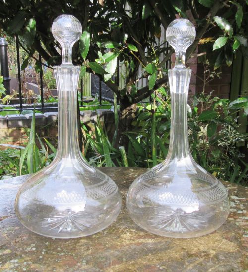 Pair of Antique Cut Glass Decanters C1900
