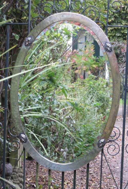 Arts & Crafts Style Plated Oval Mirror C1910