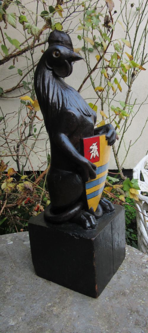 Carved & Painted Pine Heraldic Cockerel/lion C1920