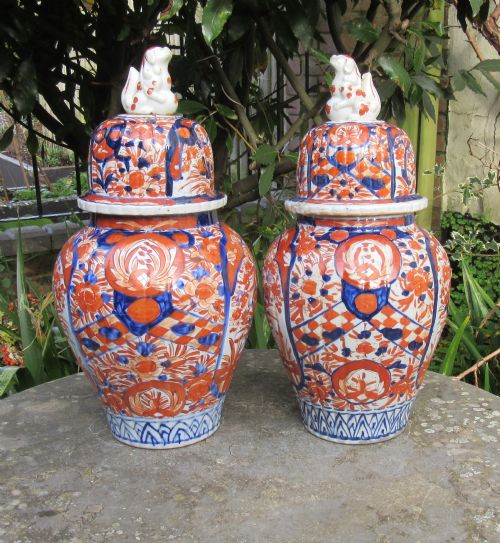 Pair of Japanese Imari Vases & Covers C1880