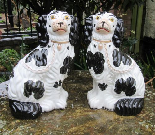 Pair of Victorian Black & White Staffordshire Dogs No2 C1860
