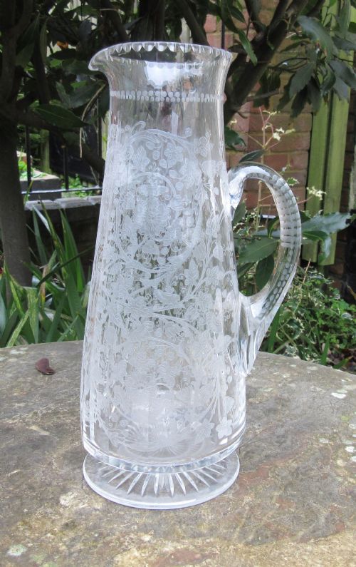 fig 1. ETCHED GLASS WINE JUG & GLASSES c1890