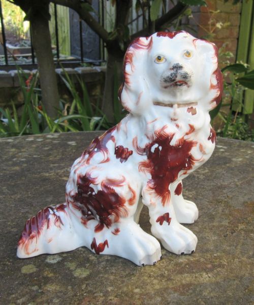 Antique Staffordshire Red & White Porcellaneous Dog C1840