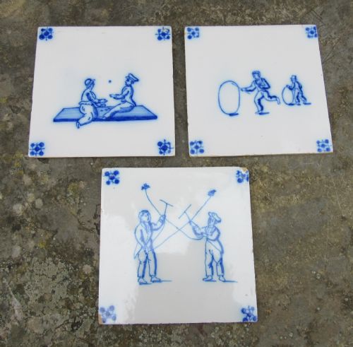 fig 1. SIX ANTIQUE CHILD'S PLAY DUTCH DELFT TILES