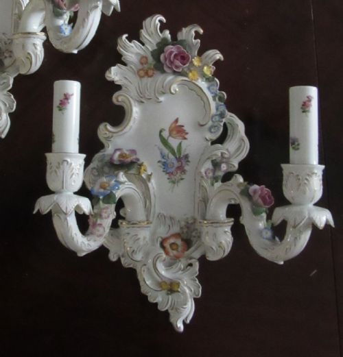 TWO VON SCHIERHOLZ GERMAN PORCELAIN WALL SCONCES - ADDITIONAL PHOTO 1