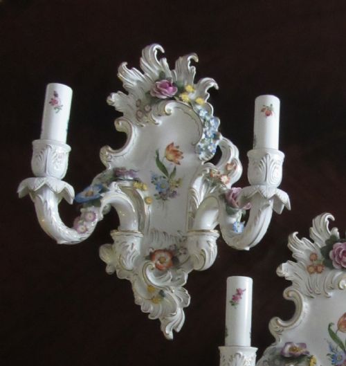 TWO VON SCHIERHOLZ GERMAN PORCELAIN WALL SCONCES - ADDITIONAL PHOTO 2
