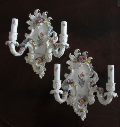 TWO VON SCHIERHOLZ GERMAN PORCELAIN WALL SCONCES - ADDITIONAL PHOTO 4