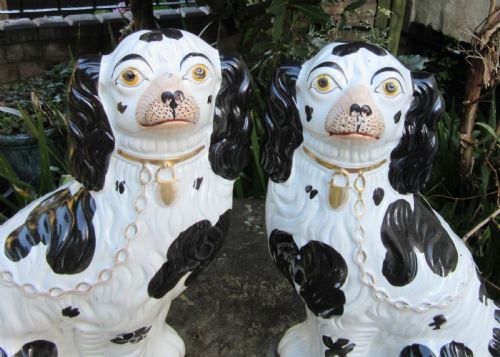 fig 1. LARGE PAIR No 1 BLACK & WHITE STAFFORDSHIRE DOGS c1860