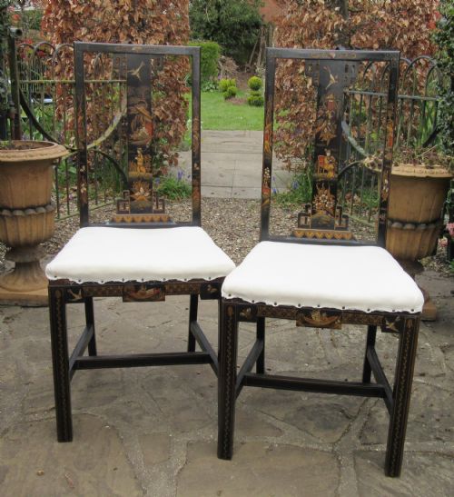 Pair Chinoiserie Decorated Side Chairs C1910