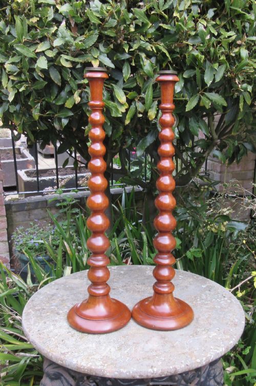 Unusually Tall Pair Mahogany Candlesticks C1860