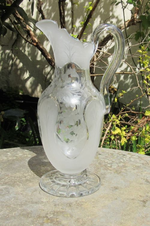 Victorian Etched and Cut Glass Water Jug C1860