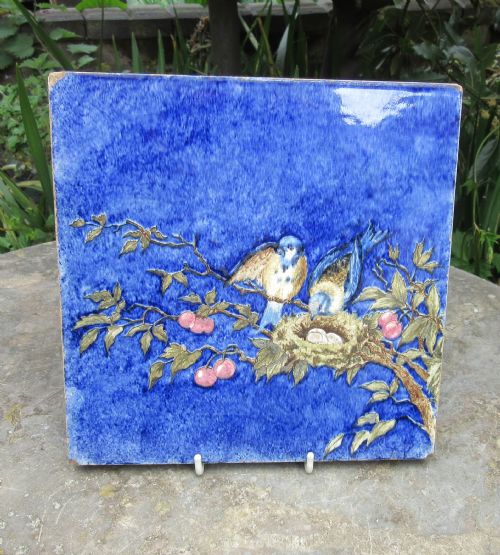Large Mintons China Works Blue Tit Tile C1890