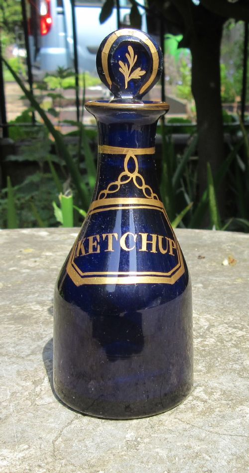 Georgian Bristol Blue Glass Ketchup Bottle