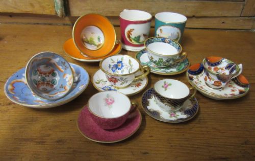 Collection Antique Miniature Cups & Saucers 1840-1930