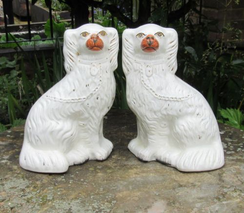 Pair White & Gilt Staffordshire Dogs C1880