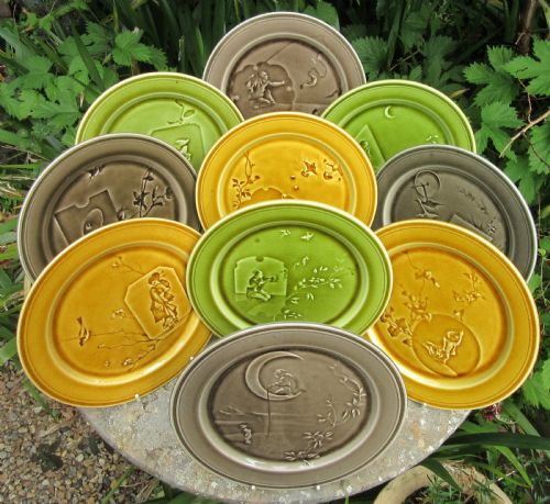 Set of 10 French Majolica Aesthetic Movement Plates C1880