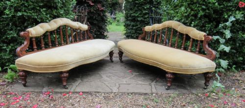 Pair English Walnut Sofas Window Seats C1870