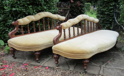 fig 1. PAIR ENGLISH WALNUT SOFAS WINDOW SEATS c1870