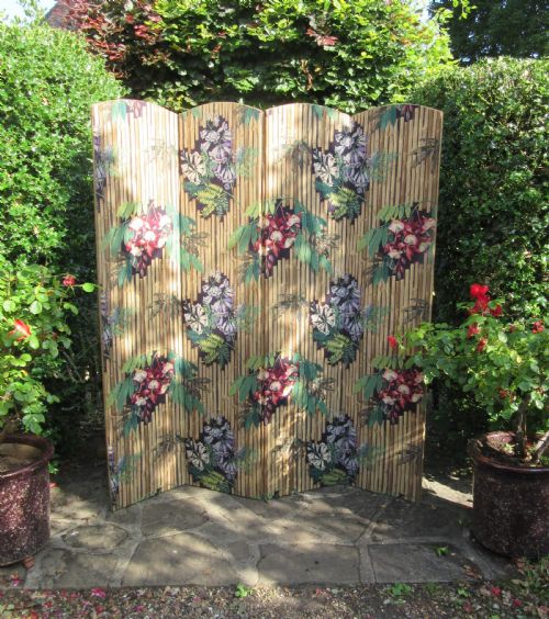 Original Printed Floral Bamboo Four Fold Screen C1910