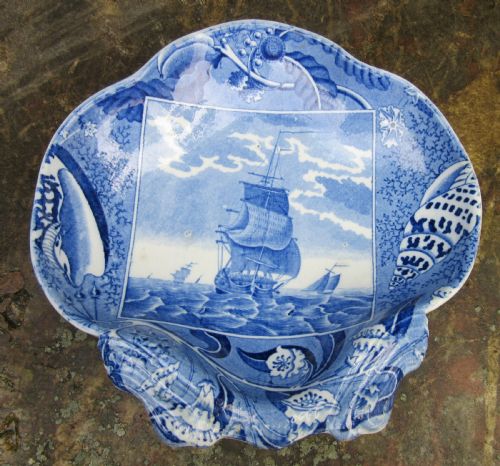 English Blue & White Pottery Shipping Series Dish C1810