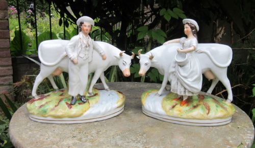Grand Pair Victorian Staffordshire Cow Groups C1860