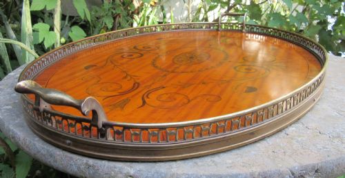 FINELY INLAID SATINWOOD TRAY WITH BRASS GALLERY C1880 - ADDITIONAL PHOTO 4