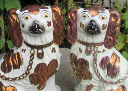 fig 1. PAIR VICTORIAN COPPER & WHITE STAFFORDSHIRE DOGS c1860