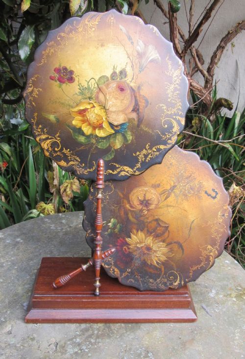 Pair Regency Papier Mache Face Screens