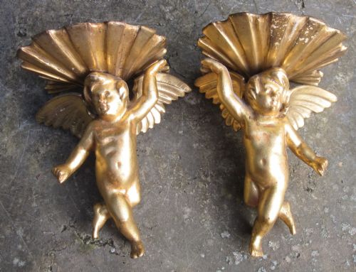 fig 1. PAIR OF GILDED WOOD CHERUB BRACKETS