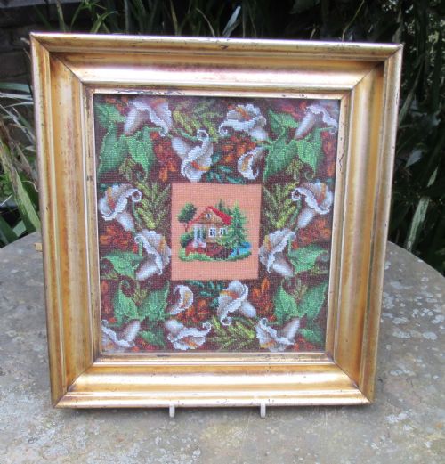 19THC FINE AMERICAN BEADWORK PICTURE