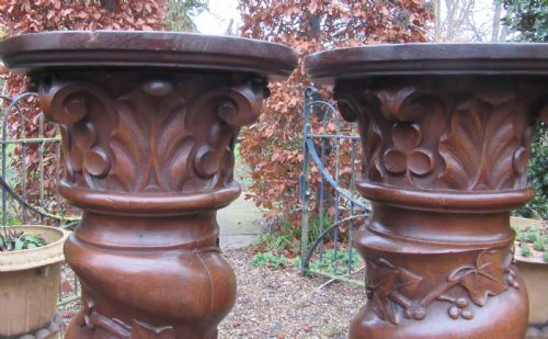 GRAND PAIR OAK SPIRAL COLUMN PEDESTALS C1860 - ADDITIONAL PHOTO 2