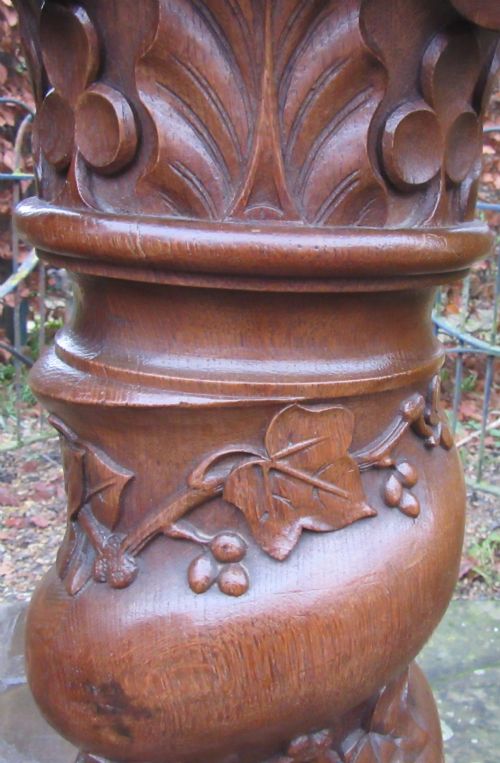 GRAND PAIR OAK SPIRAL COLUMN PEDESTALS C1860 - ADDITIONAL PHOTO 3