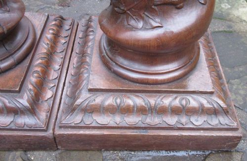 GRAND PAIR OAK SPIRAL COLUMN PEDESTALS C1860 - ADDITIONAL PHOTO 5