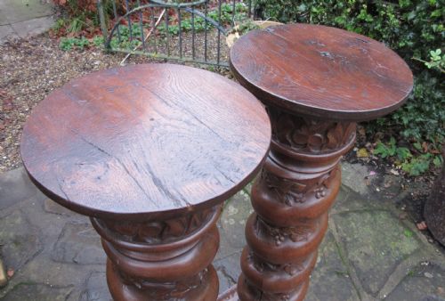 GRAND PAIR OAK SPIRAL COLUMN PEDESTALS C1860 - ADDITIONAL PHOTO 6