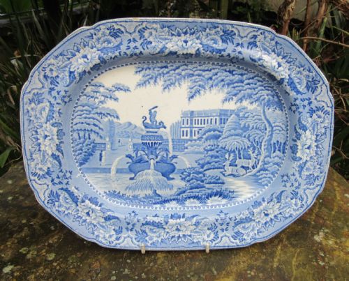 English Trentham Hall Hercules Fountain Blue & White Serving Plate