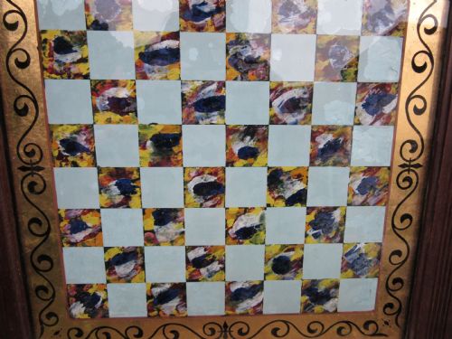 VICTORIAN DECORATED GLASS CHESS BOARD C1880 - ADDITIONAL PHOTO 2