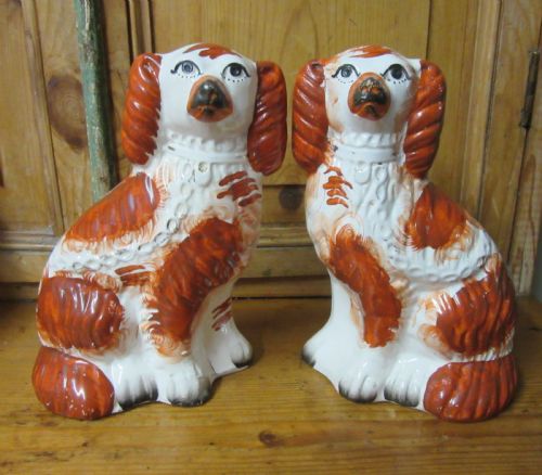 Pair Red & White Staffordshire Dogs C1880
