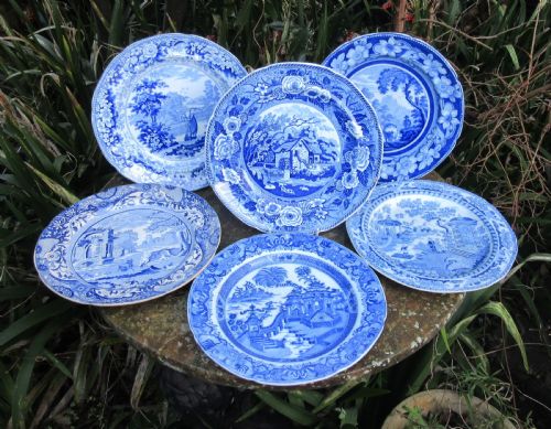 Collection of Six English Blue & White Plates C1830